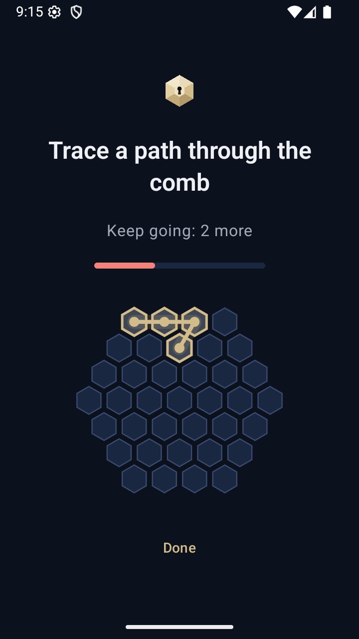 A gold path being traced across the comb