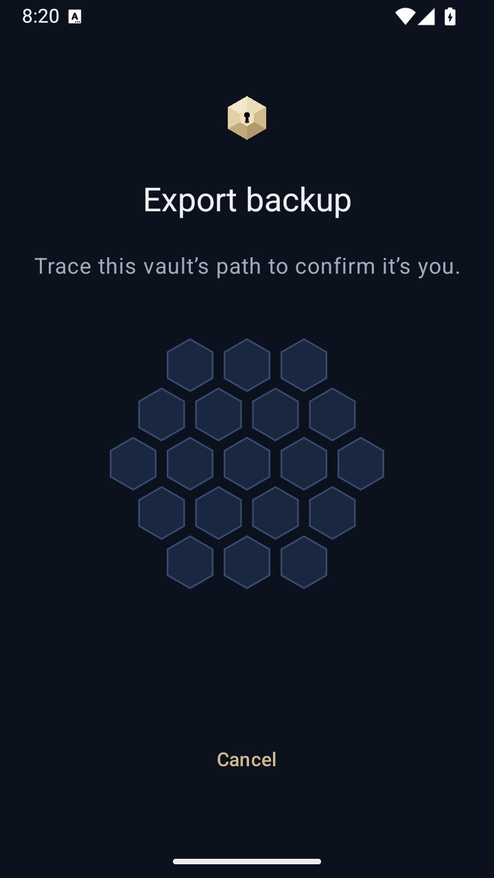 VaultWell on Android: exporting an encrypted backup of a vault