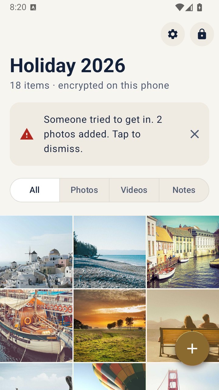VaultWell on Android: the intruder snapshots setting with a choice of how many wrong paths