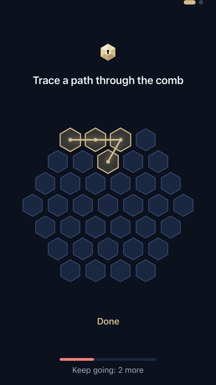 VaultWell on iPhone: a path traced across the honeycomb while creating a vault